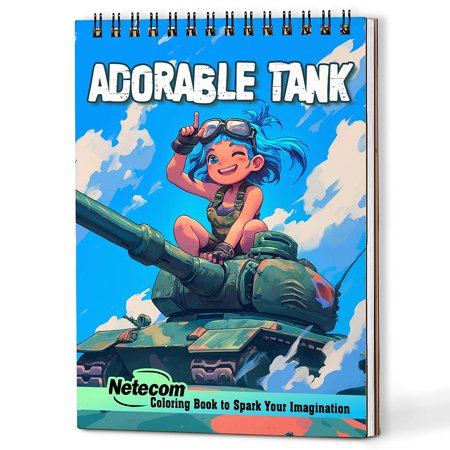 Netecom Adorable Tank Coloring Book for Adults A5 Wooden Cover Spiral Bound Edition 30 Cute and Charming Coloring Pages of Playful Tanks for Stress Relief and Relaxation