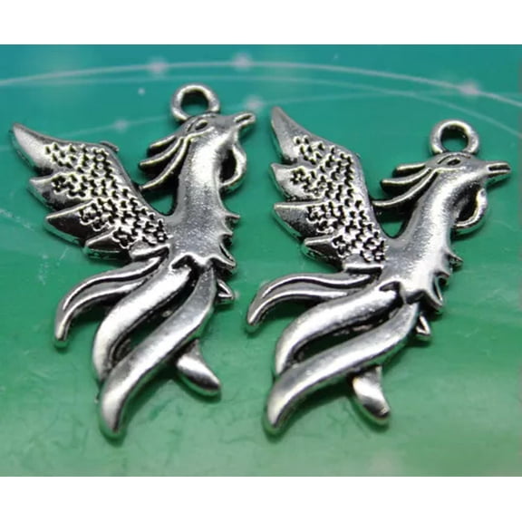 U8MO 4/10/30/50pc retro style Fire phoenix alloy charm pendants DIY material 35x22mm-ancient silver-30pcs