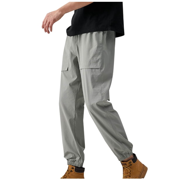 Pantalones largos para hombre, de seda de hielo, de color liso, finos, para trabajo al aire libre, holgados, frescos, informales, con cierre de tobillo, de poliéster.
