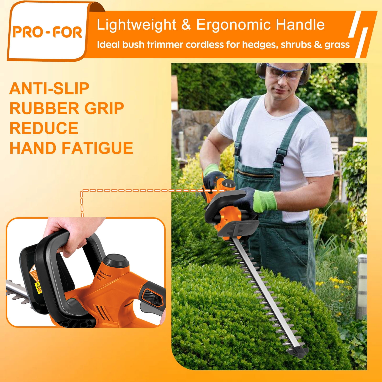 Cordless Hedge Trimmer Compatible with DEWALT 20V Battery, Bare Tool Only, 22” Dual-Action Blade, Rotatable Handle Electric Bush Trimmer, 0.55” Cutting Capacity, Lightweight Shrub Trimmer
