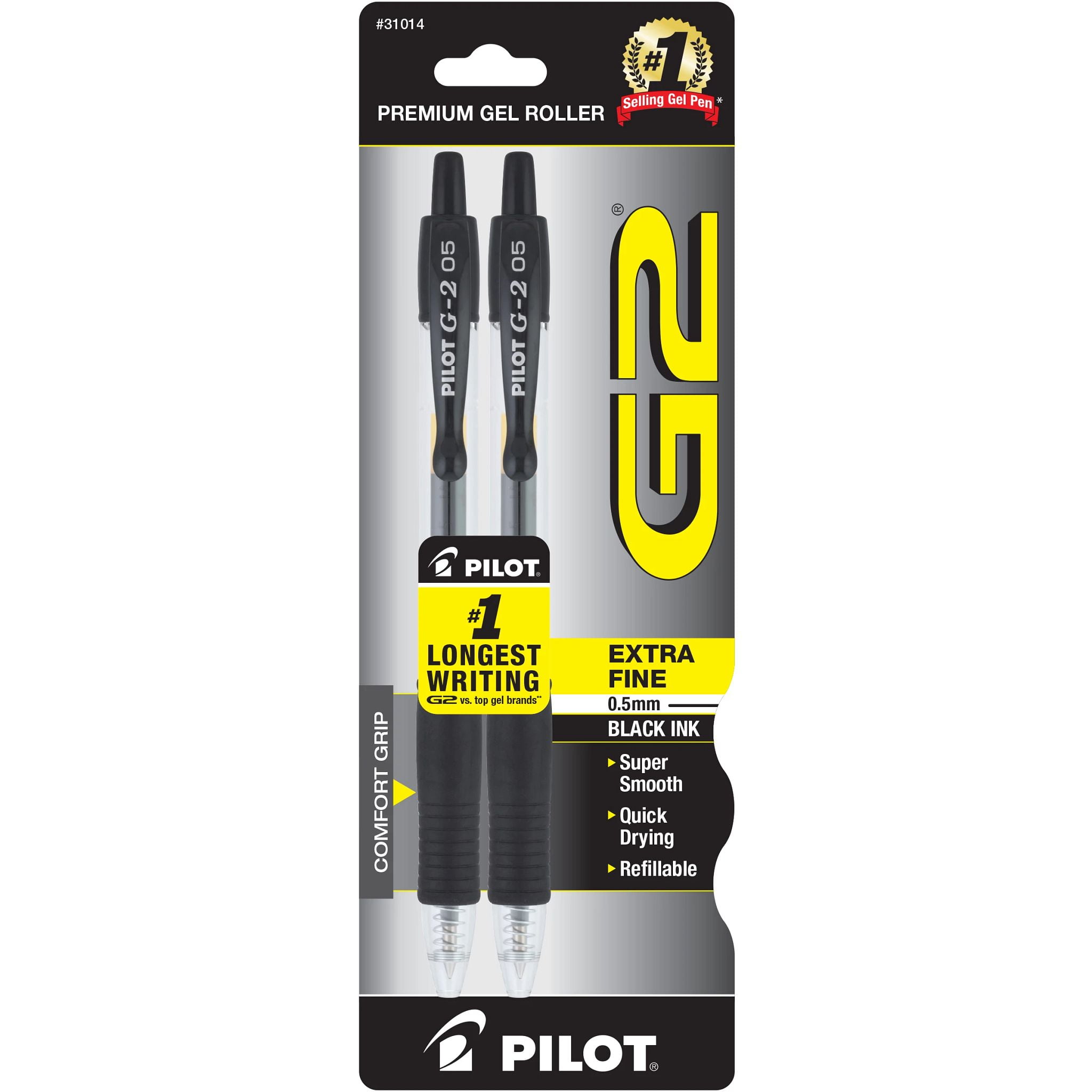 (4 pack) Pilot G2 Retractable Gel Pens, Extra Fine, Black, 2 Count