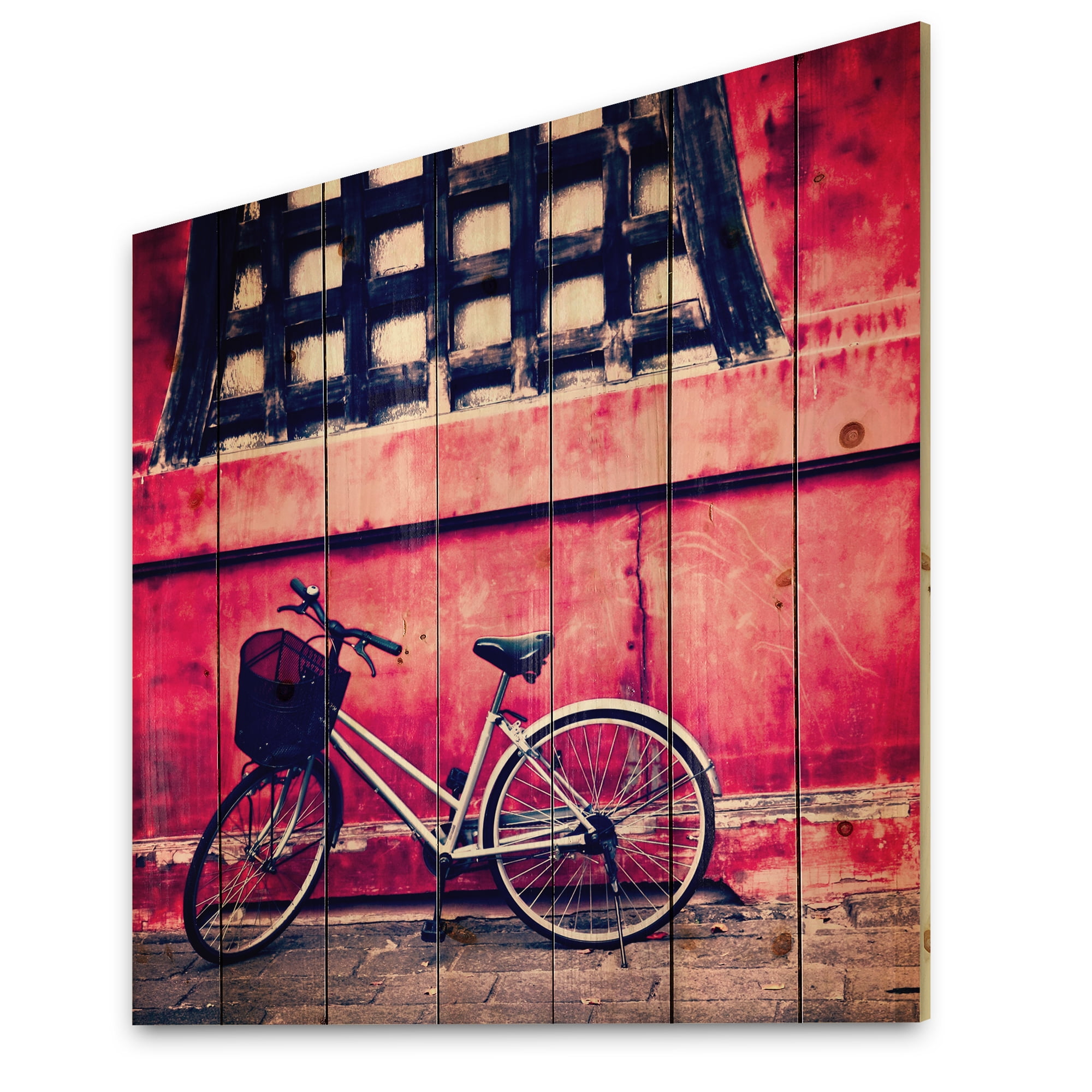 Designart 'Bicycle By Oriental Zozoji Temple Tokyo' Vintage Print on Natural Pine Wood
