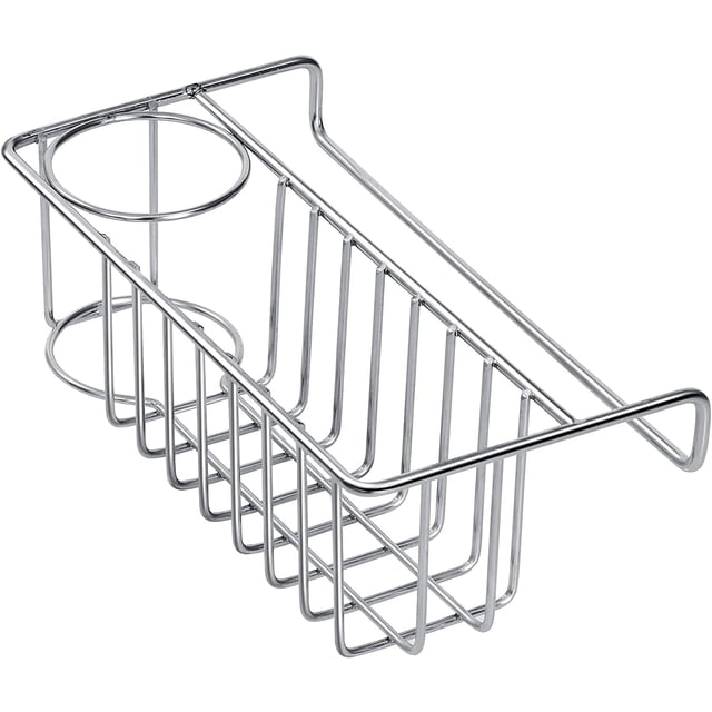 2-in-1 Kitchen Sink Caddy Sponge Holder + Brush Holder, Small In-sink Dish Sponge Caddy, 304 Stainless Steel Rust Proof, Hanging Kitchen Sink Organizer Rack Basket