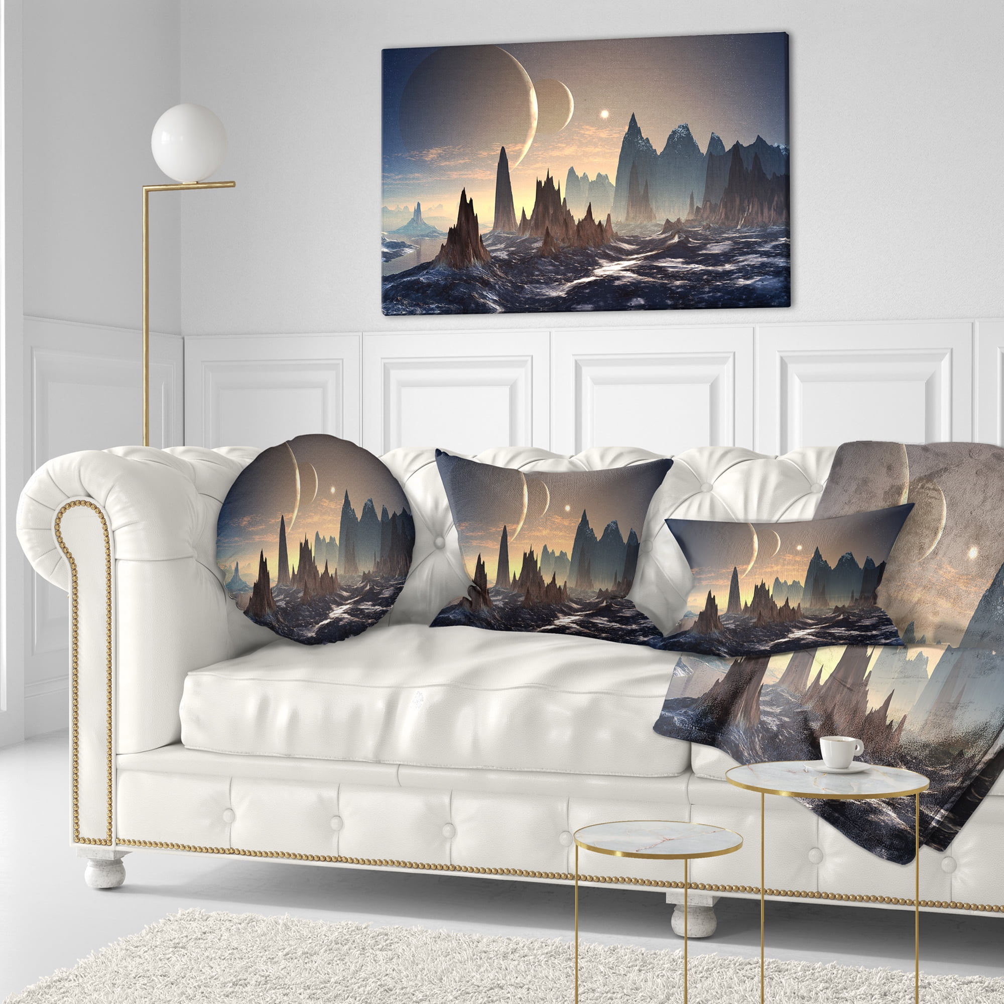 Designart Alien Planet with Mountains - Contemporary Throw Pillow - 12x20