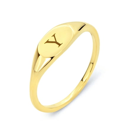 10k Real Solid Yellow Gold Initial Signet Stacking Ring, Personalized in Every Letter of the Alphabet, Midi Ring for Women