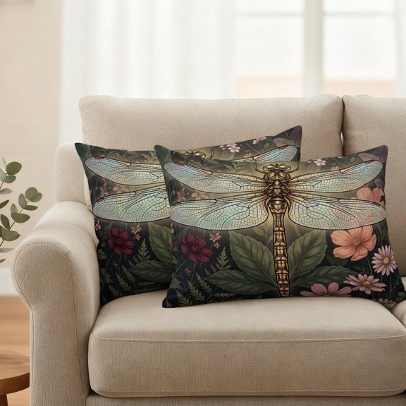 Outdoor Pillow Covers,Farm Dragonfly Flower Leaf Watercolor Decorative Throw Pillow Cover Waterproof Pillowcase Set of 2,Linen Cushion Case for Sofa Couch Bed 20x12 Inch,Tropical Plant