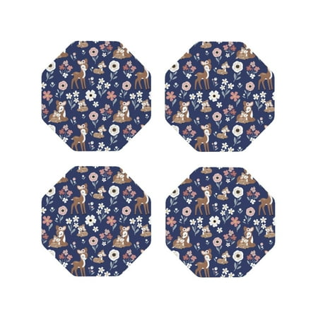 

Drink Coasters Set of 4 Cartoon Cute Deer Daisy Flower Leather Coasters for Coffee Table Protector Heat Resistant Cute Coasters for Home Decor Housewarming Gifts Bar Kitchen 4 Inch Octagon
