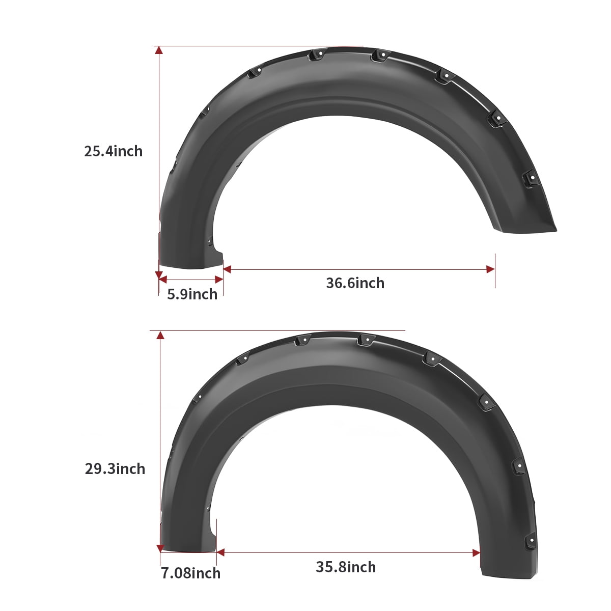 RVNI Fender Flares Kit Pocket Rivet Style Compatible for 2009-2014 Ford F-150, Not Fit Raptor Models, Smooth Black Finish, Front & Rear Set 4PCS