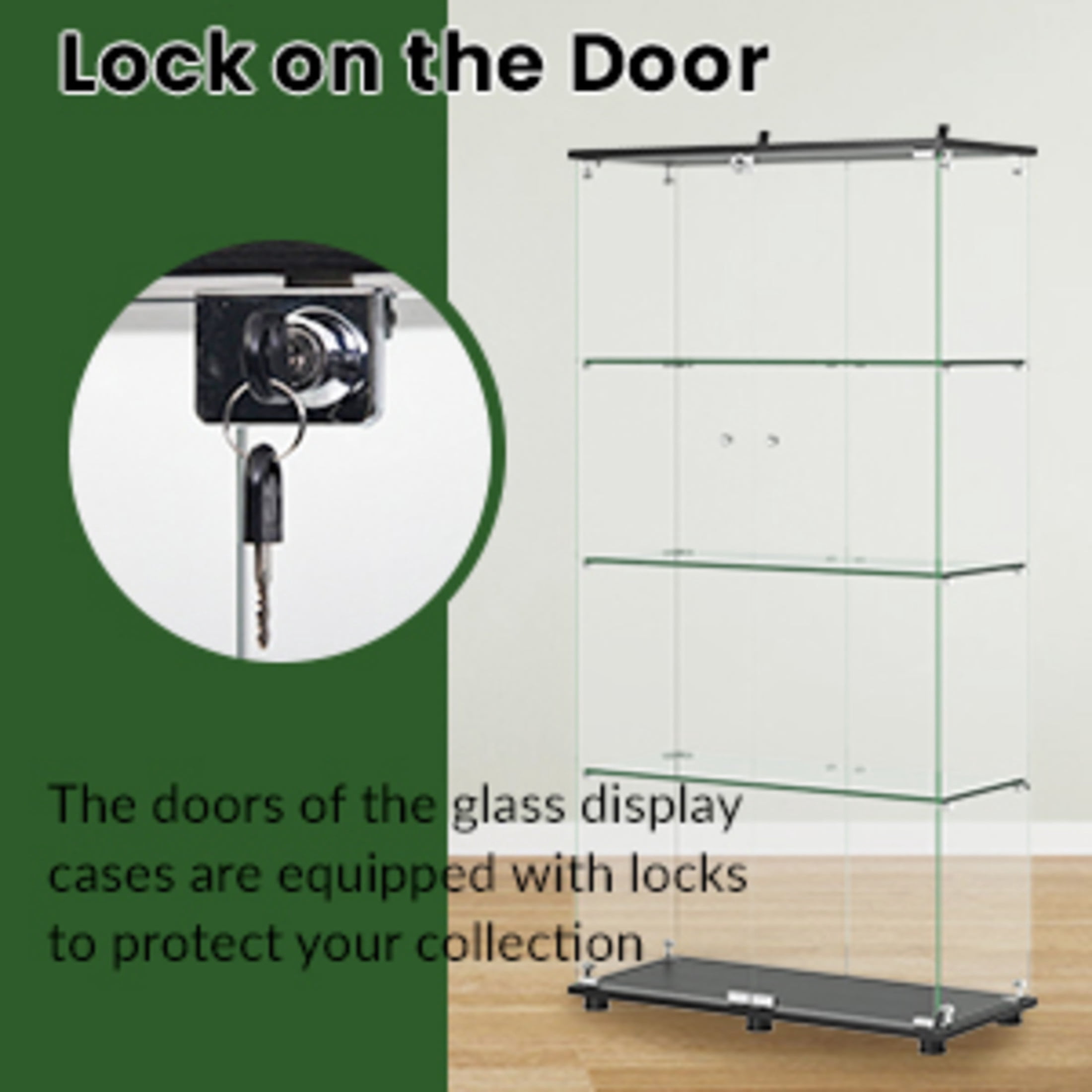 Noble House Floor Standing Display Cabinet with Locking Double Doors, 4-Shelf Tempered Glass Curio Cabinet, Black