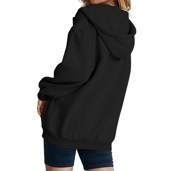 Hsovts Womens Half Zip Hoodies Fleece Lined Sweatshirt Drawstring Pullover Winter Warm Hooded Tops Black M