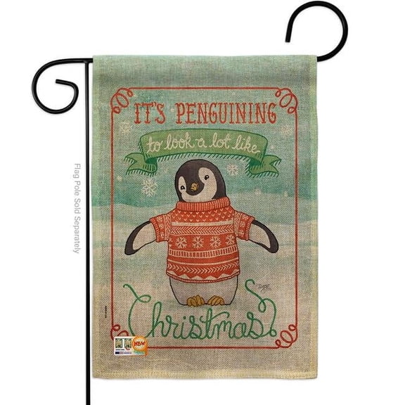 Breeze Decor BD-XM-G-114157-IP-DB-D-US18-WA 13 x 18.5 in. Its Penguining to Look Burlap Winter Christmas Impressions Decorative Vertical Double Sided Garden Flag