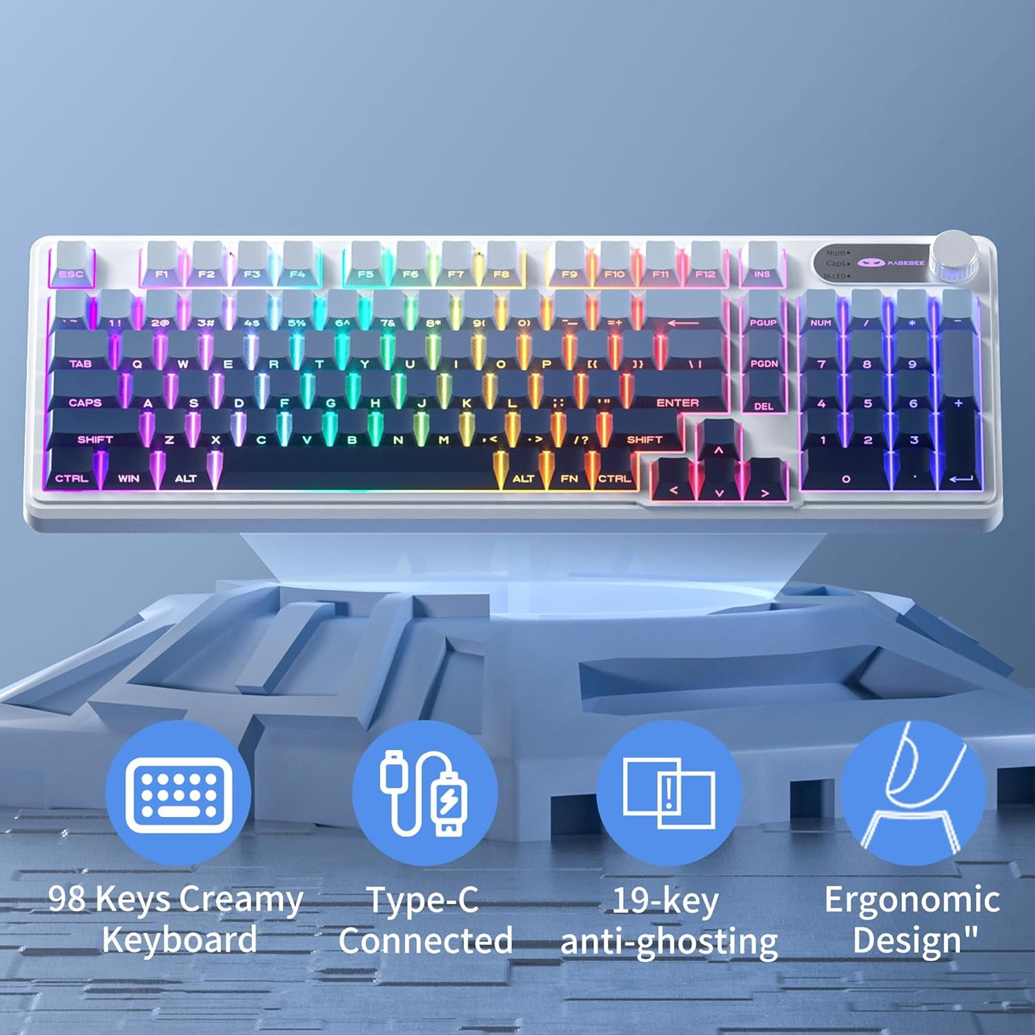 MageGee Keyboard GK960 98 Keys 95% Layout Keyboards, Type-C Connected Keyboard, Side Engraved ABS Keycaps, for PC/Loptop/MAC
