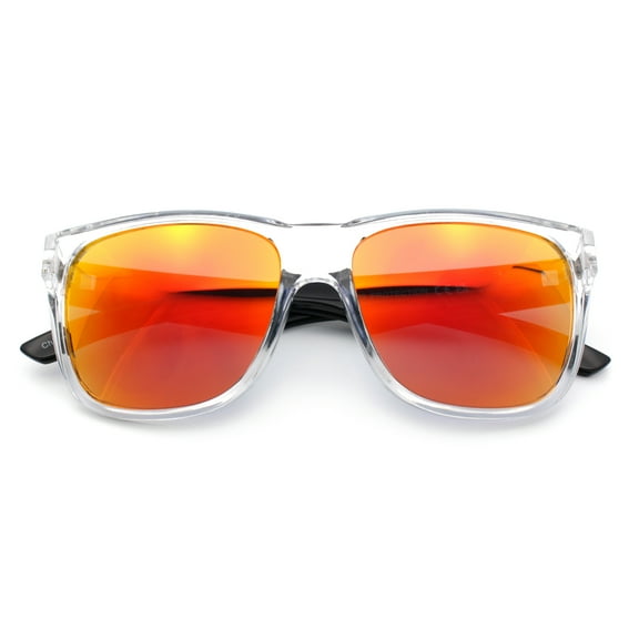 Colored Mirror Oversized Clear Frame Horn Rim Hipster Rectangle Plastic Sunglasses Orange Mirror