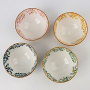 4-Color Porcelain Bowls | Lead-Free Underglaze Design️ | Microwave & Dishwasher Safe | Comfortable to Hold🤲 | Elegant Floral Pattern
