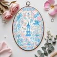 thumbnail image 7 of Animal Canvas Wall Art Blue Pink Oriental Garden Pagoda Animals Flora Oval Framed Canvas Prints Vintage Wall Hanging Decor for Home Decorations 8.6"x11.4", 7 of 7