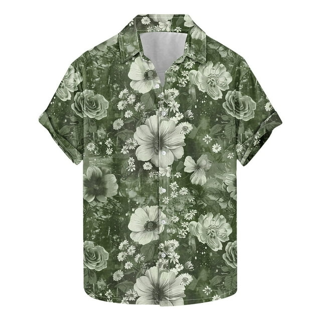 Blusa y camisa de manga corta con cuello vuelto para hombre, moda de verano, estampado floral, camisa de manga corta con solapa, blusa para hombre