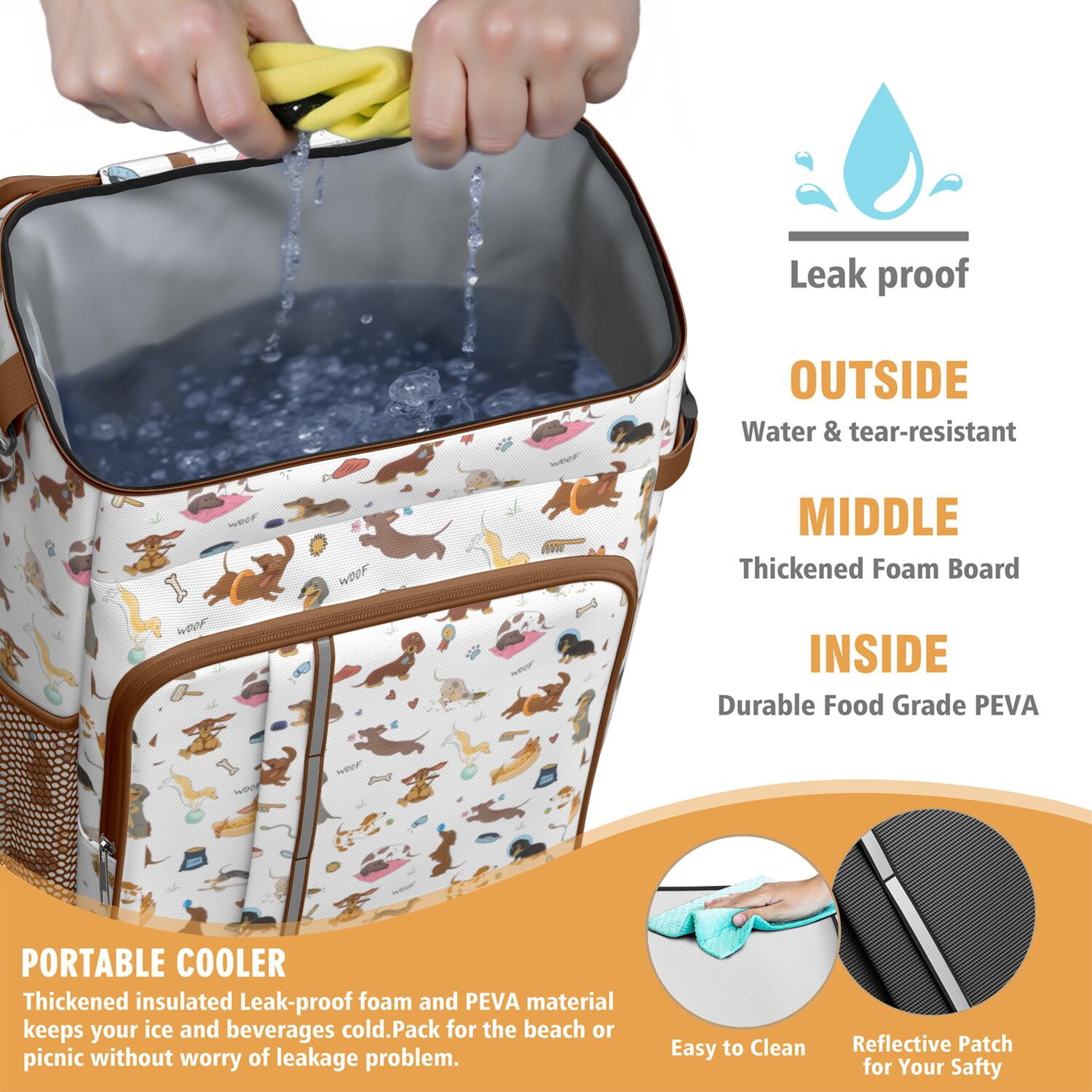 Travel Cooler Bag - Cartoon Dachshund Camping Beer Cooler Backpack with Bottle Opener- Waterproof Insulated Picnic Backpacks - Cooler Bag for Beach