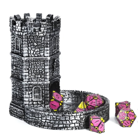 Cusdie Resin Dice Tower Die Roller Castle Rolling Case City Wall Ancient Tower for DND, Board Game, D&D, RPG