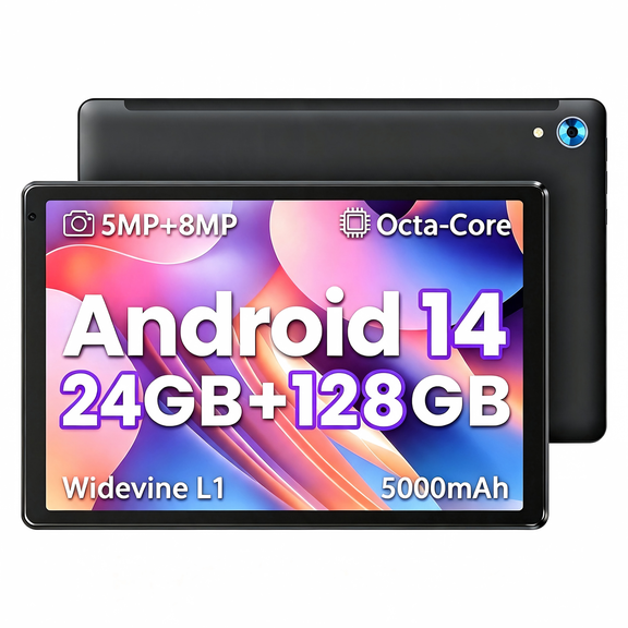 10.1 Inch Android 15 Tablet, 24GB 128GB 2.0GHz Octa-Core Processor, WiFi 6 HD IPS Eye Protection Tablet, Ultra Slim Portable Tablet