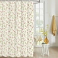 thumbnail image 4 of Fabric Shower Curtain Vintage Rustic Floral Light Pink Roses Leaves Beige Shower Curtains with 12 Hooks Waterproof Machine Washable Bath Curtains for Bathroom, 72 x 84in, 4 of 6