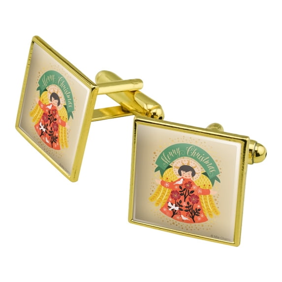 Merry Christmas Angel Square Cufflink Set - Silver or Gold