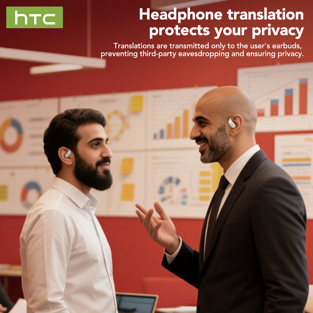 HTC NE39 Wireless Bluetooth 6.0 Open-Ear Earbuds, AI Translator, Noise-Cancelling Headphones, 130+ Languages, 40H Playtime, IPX5 Waterproof, Black+Earbud Case