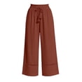 thumbnail image 4 of Womens Wide Leg Linen Pants High Waisted Drawstring Palazzo Casual Summer Beach Pants with Pockets, 4 of 4
