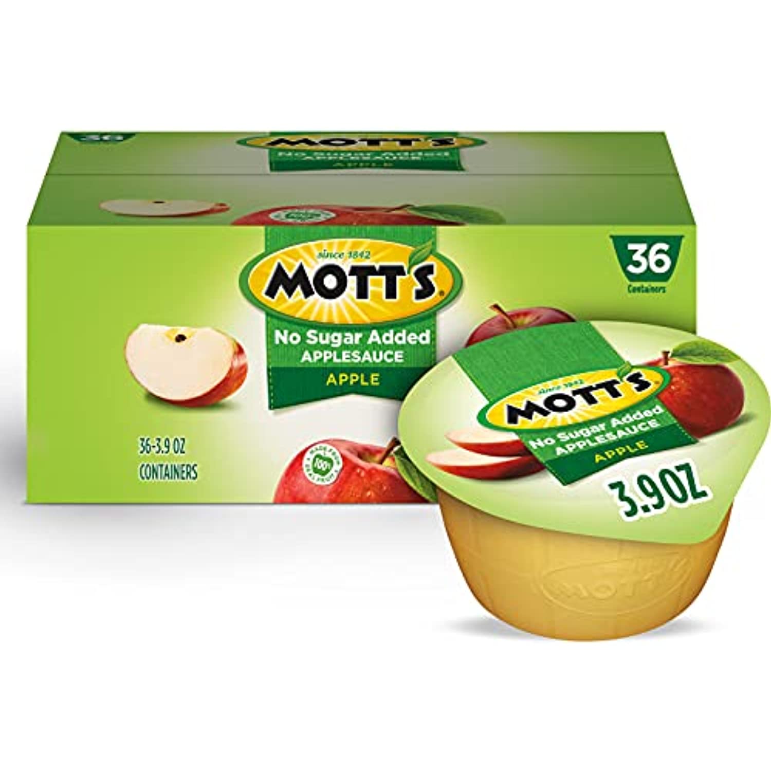 Motts No Sugar Added Applesauce, 3.9 Ounce Cup, 36 Count