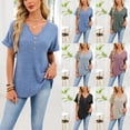 thumbnail image 2 of vigerkar Womens Shirts Short Sleeve Casual Ribbed V Neck Tops Button Up Tunic Blouse Summer Clothes (AG, L), 2 of 9