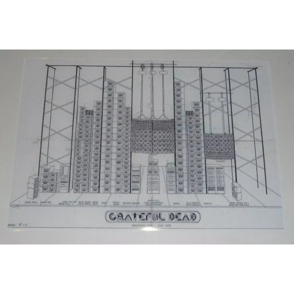 Large Grateful Dead Wall of Sound Schematic 1974 Hollywood Bowl Poster 19"x13"