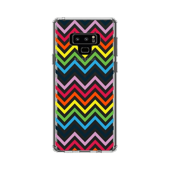 DistinctInk Clear Shockproof Hybrid Case for Samsung Galaxy Note 9 - TPU Bumper, Acrylic Back, Tempered Glass Screen Protector - Rainbow Chevron