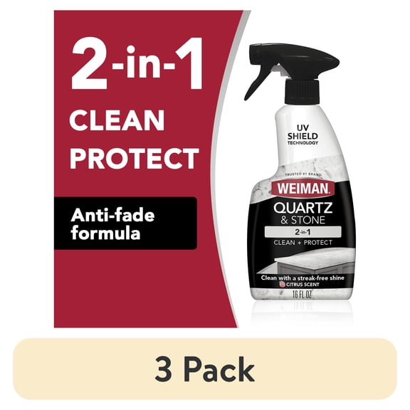 (3 pack) Weiman 2-in-1 Quartz & Stone Countertop Cleaning Spray, Citrus Scent with UV Protection, 16 fl oz