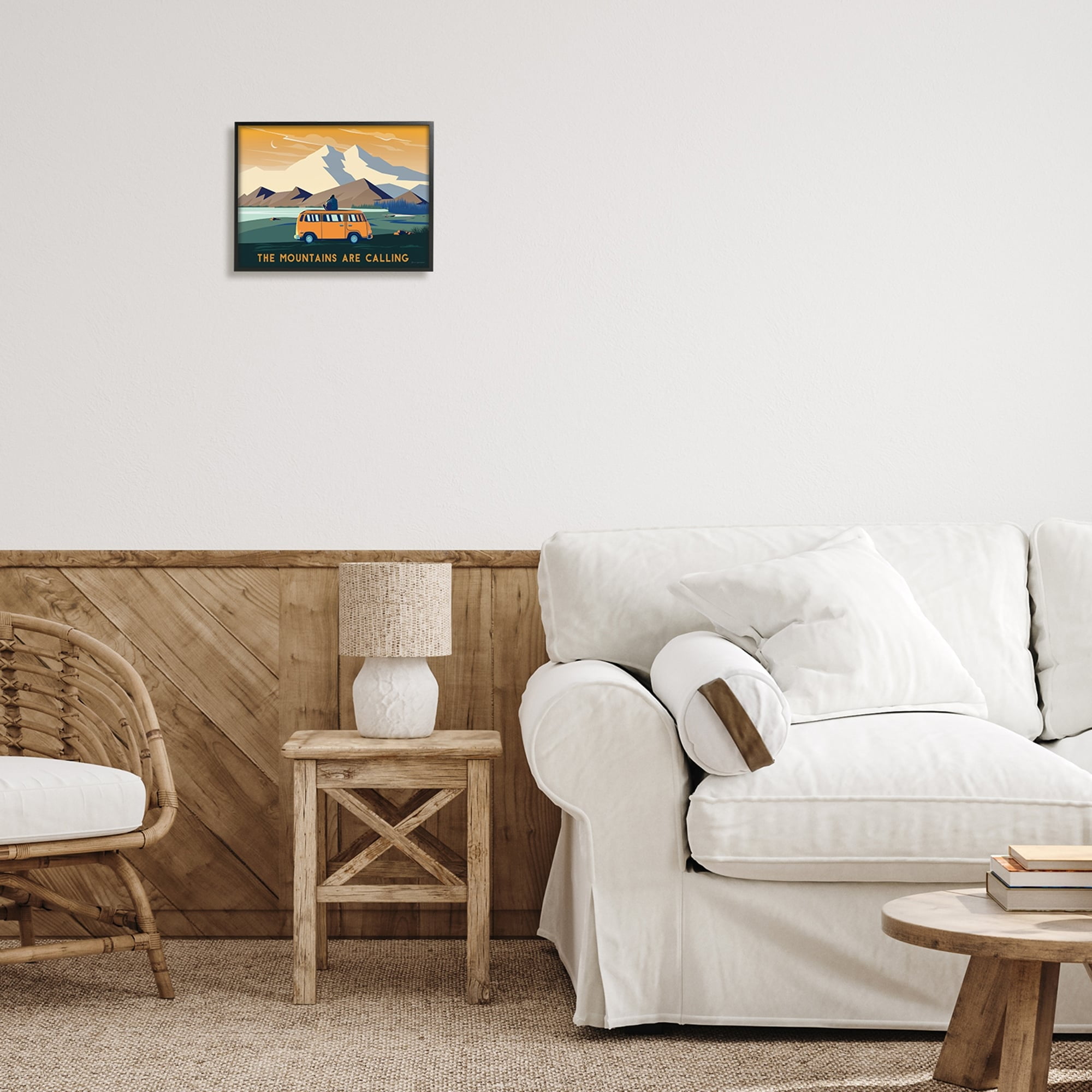 Stupell Industries Mountains Are Calling Bold Orange Van Travel Explore Quote Framed Wall Art, 14 x 11, Design by Omar Escalante