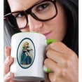 thumbnail image 2 of 3drose, Little Blonde Girl Carrying a Tray with Two Cups of Soup in Blue Oval Frame, 15oz Two-tone Green Mug, 2 of 6