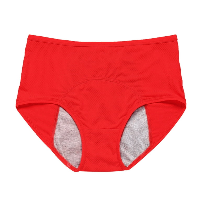 PEASKJP Cotton Underwear for Women Cotton High Waist Tummy Control Panties,  Red L 