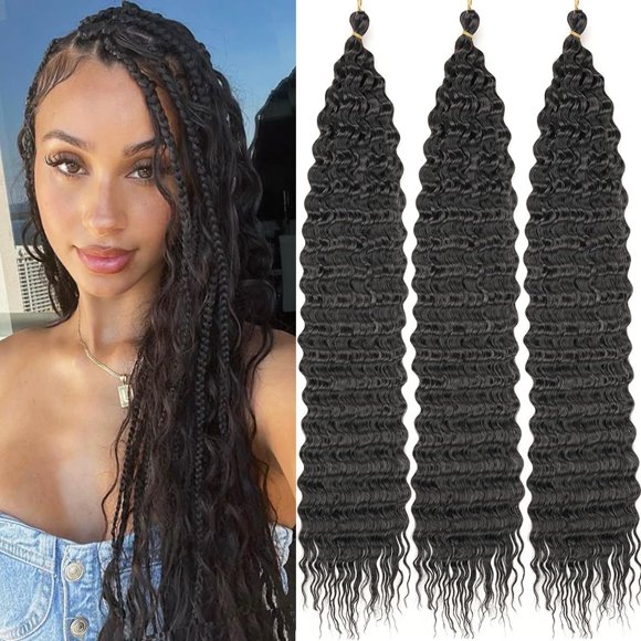 shiyou-Curly Braiding Hair 22 inch Ocean Wave Crochet Hair for Black Women 3 Packs Long Deep Wave Wet and Wavy Braiding For Boho Braids.