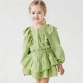 thumbnail image 2 of FYDUU Girls Clothes 2 Piece Set Ruffle Long Sleeve Button Down Shirts Top + Skirt Set Kids Girl Fashion Back To School Outfits 4-5 Years, 2 of 9