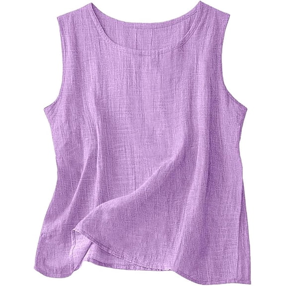 Tank Tops for Women Summer Cotton Linen Crewneck Sleeveless t Shirts Gauze Camisole Lightweight Casual Blouses