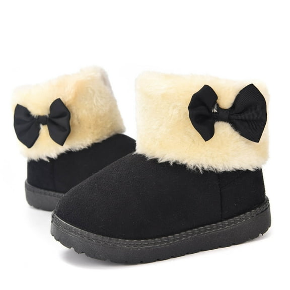 Winter Girls' Flat Bottomed Middle Tube Round Head Thickened Warm Bow Children's Boots girls dress shoes
