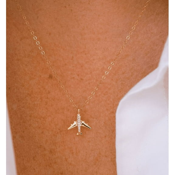 Women's Atractive Diamond Airplane Pendant Chain 14k Yellow Gold Plated