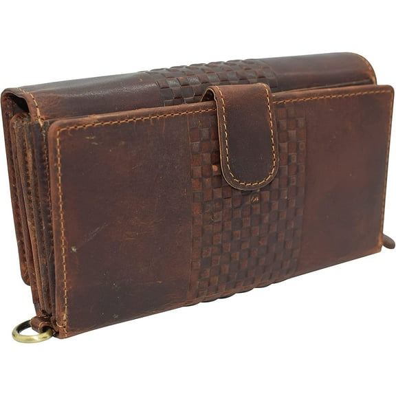 Vintage Leather Women's Wallet Large Capacity Clutch Purse Smartphone Hand Wristlet Credit Card Holder RFID Blocking Wallets for Women Brown RHU