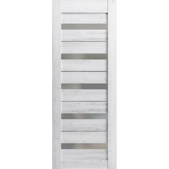Slab Barn Door Panel 24 x 80 inches | Quadro 4445 Nordic White with Frosted Glass | Sturdy Finished Interior Doors | Pocket Closet Sliding