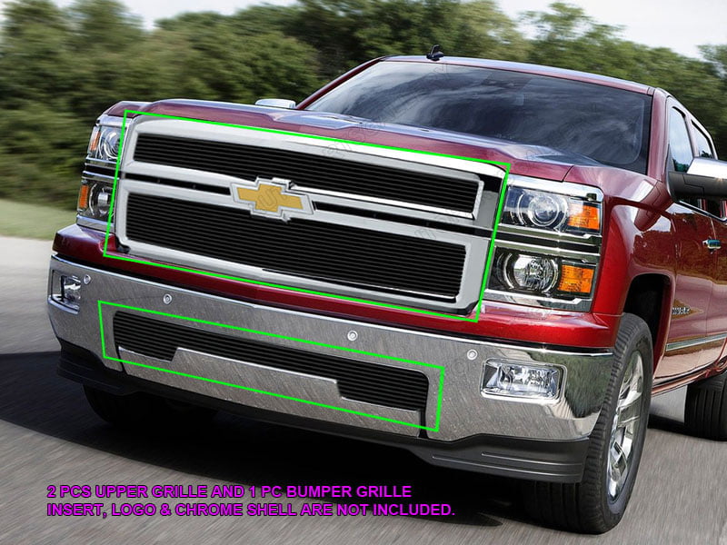 14-15 Chevy Silverado 1500 Chrome Lower Bumper Billet Grille Insert w/ Tow Hook 