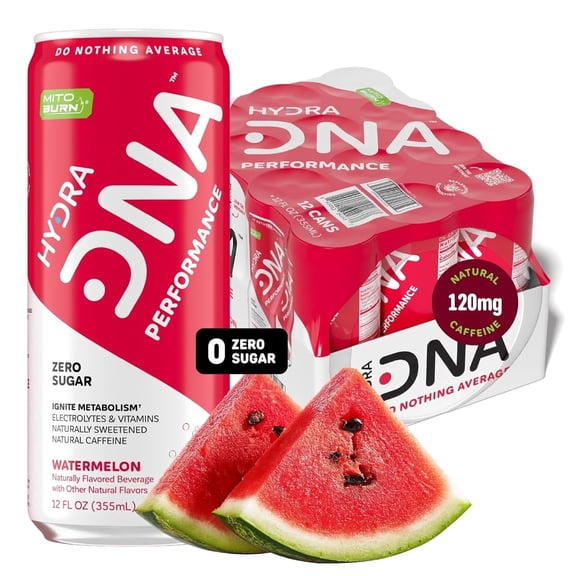 HYDRADNA Performance Drink Watermelon Zero Sugar 120 mg Organic Caffeine 12 Pack 12 fl oz