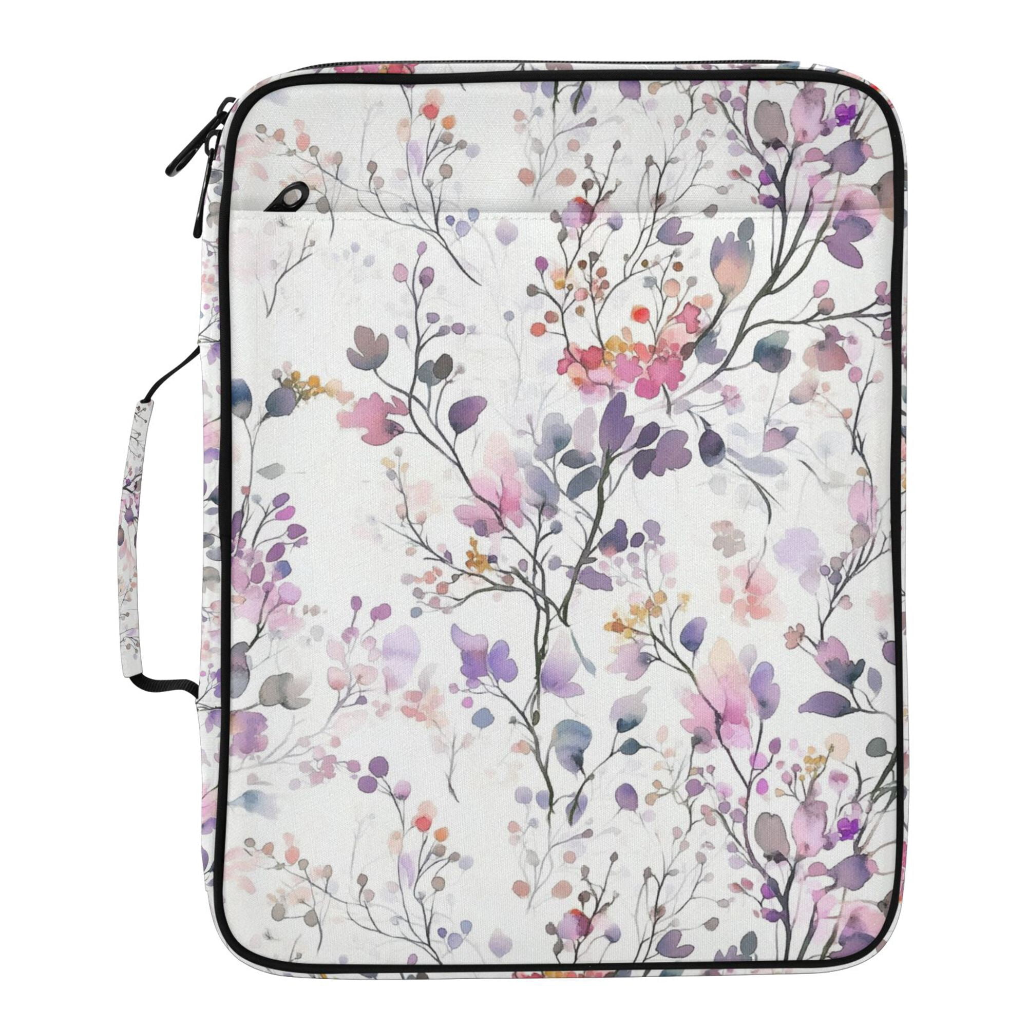 FORMRS Accordion File Folder A4 Size 7-Pocket Expanding Document Organizer Bag with 3 Ring Binder, Purple Wildflowers