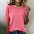 thumbnail image 7 of Summer Short Sleeve Sweater Womens Cable Knit Crew Neck Sweaters Shirts Fitted Work Tops Business Casual Pink L, 7 of 7