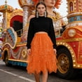 thumbnail image 5 of Women's Tulles Skirts Sparkly Sequins Star Print Layered Cake Irregular Midi Tutus Skirts Casual Elastic High Waist Cocktail Party A Line Mesh Skirt, 5 of 7
