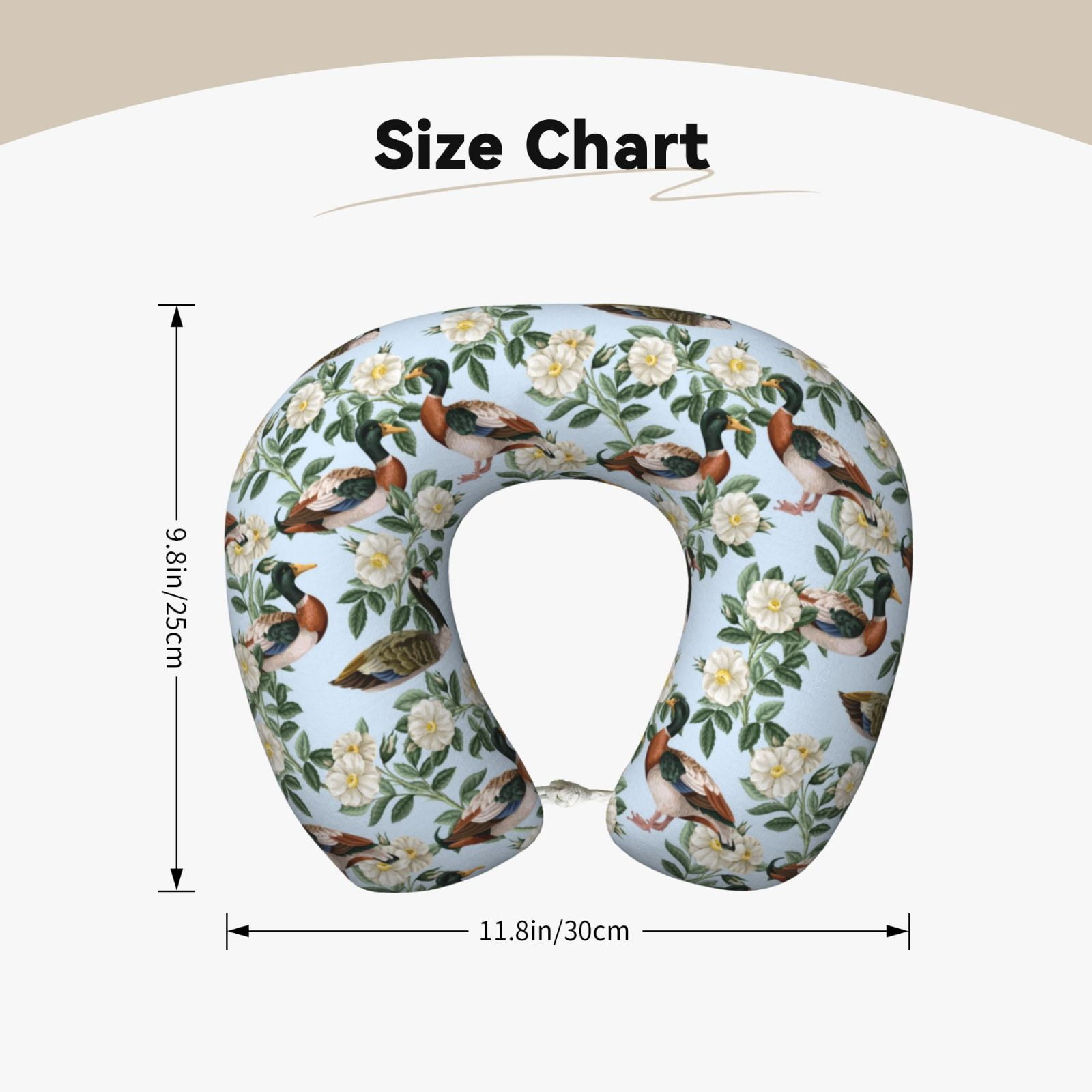 Xecao Mallard Ducks And Roses Print Memory Foam Cervical Neck Pillow Versatile U-Shaped Pillows for Home,Office,Camping,Travelling,Soft Washable Cover
