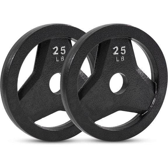 JFIT Cast Iron Olympic 2-Inch Grip Plate for Barbell, Set of 2 Plates, 25 LB
