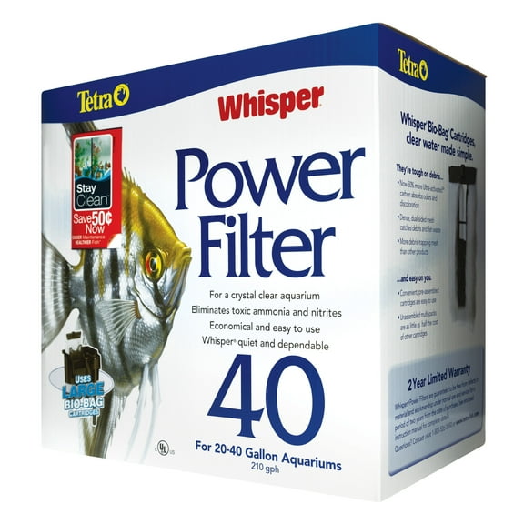Tetra Whisper Power Filter 40 Gallons, Quiet 3-Stage Aquarium Filtration